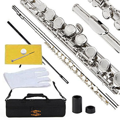 Picture of Glory Closed Hole C Flute With Case, Tuning Rod and Cloth,Joint Grease and Gloves Nickel Siver-More Colors available,Click to see more colors