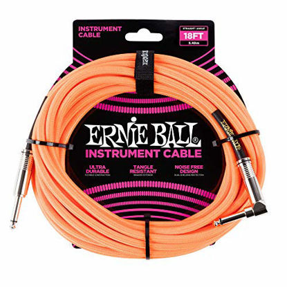 Picture of Ernie Ball Instrument Cable, 1/4" Right Angle, Neon Orange, 18 ft. (P06084)