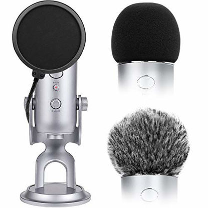 Picture of Microphone Cover with Pop Filter, 3 in 1 Mic Furry Windscreen Microphone Foam Cover Pop Filter Compatible with Blue Yeti and Yeti Pro Condenser by ChromLives, Combo 3Pack