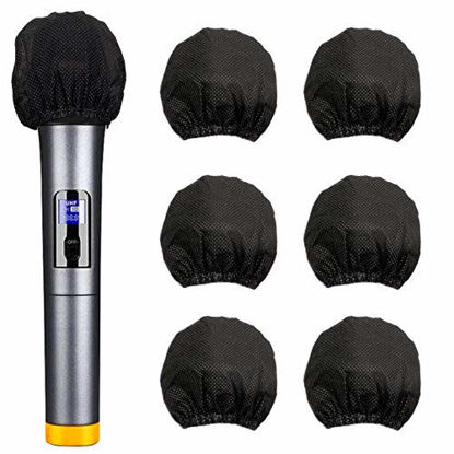 Picture of 200pcs Disposable Microphone Cover, Non-Woven Elastic Band Handheld Mic Covers, Microphone Windscreen Protective Cover for KTV, Karaoke, Recording Studio, Stage Performance, News Interview (Black)