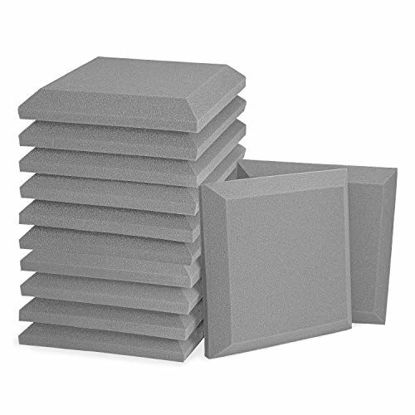 Picture of 12 Pack - Acoustic Foam Panels, 2" X 12" X 12" 3D Beveled Square Studio Wedge Tiles, Sound Panels wedges Soundproof Sound Insulation Absorber (12 Pack [Beveled Square], Grey)