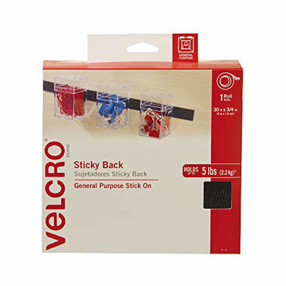 Picture of VELCRO Brand - Sticky Back Hook and Loop Fasteners - Peel and Stick Permanent Adhesive Tape Keeps Classrooms, Home, and Offices Organized - Cut-to-Length Roll | 30 ft x 3/4 in Tape | Black