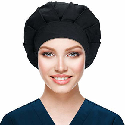 Picture of ABAMERICA Bouffant Caps with Button and Sweatband,Adjustable Working Hats for Women Men,One Size Fits All (Black)