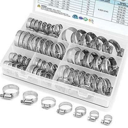 Picture of TICONN 60PCS Hose Clamp Set - 1/4''-1-1/2'' 304 Stainless Steel Worm Gear Hose Clamps for Pipe, Intercooler, Plumbing, Tube and Fuel Line