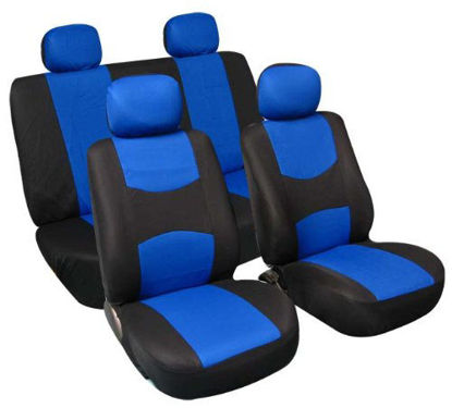Picture of FH Group - FB050BLUE114 Universal Fit Full Set Flat Cloth Fabric Car Seat Cover, (Blue/Black) (FH-FB050114, Fit Most Car, Truck, Suv, or Van)