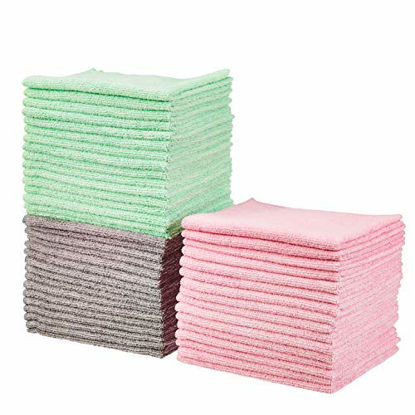 Picture of Amazon Basics Green, Gray and Pink Microfiber Cleaning Cloth, 48-Pack