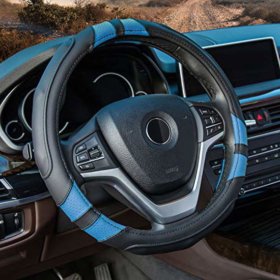 Picture of Achiou Blue Car Steering Wheel Cover Universal 15 inch with Grip Contours, Leather Auto for Men and Women Non-Slip Breathable Soft and Comfortable