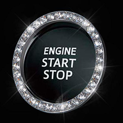 Picture of Bling Car Crystal Rhinestone Ring Emblem Sticker, Car Interior Decoration, Bling Car Accessories for Women, Push to Start Button, Key Ignition Starter & Knob Ring (Silver, 1 Row Rhinestones)