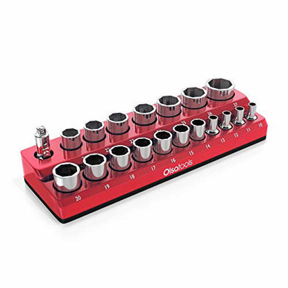 Picture of Magnetic Socket Holder | 1/2-inch Drive | Metric | Red | Holds 19 Sockets | Premium Quality Tools Organizer | by Olsa Tools