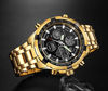Picture of GOLDEN HOUR Luxury Stainless Steel Analog Digital Watches for Men Male Outdoor Sport Waterproof Big Heavy Wristwatch (Gold Black)