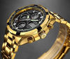Picture of GOLDEN HOUR Luxury Stainless Steel Analog Digital Watches for Men Male Outdoor Sport Waterproof Big Heavy Wristwatch (Gold Black)