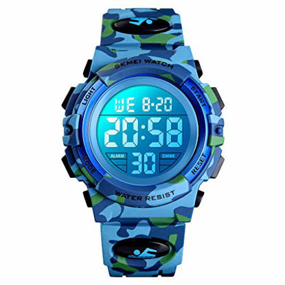 Picture of Boys Watch Digital Sports 50M Waterproof Watches Boys Girls Children Analog Quartz Wristwatch with Alarm - Camo Blue