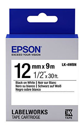 Picture of Epson LabelWorks Standard LK (Replaces LC) Tape Cartridge ~1/2" Black on White (LK-4WBN) - for use with LabelWorks LW-300, LW-400, LW-600P and LW-700 Label Printers