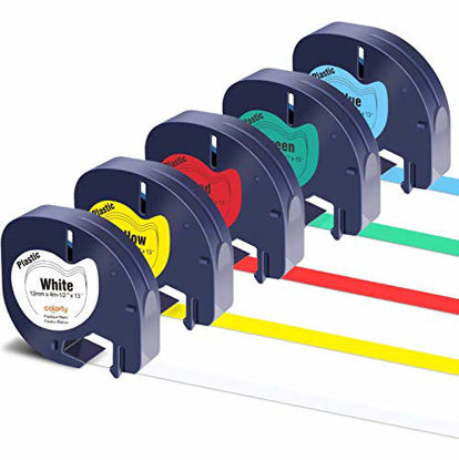 Picture of Colorty Compatible Label Tape Replacement for DYMO LetraTag Refills Plastic Tape 91331 91332 91333 91334 91335 for Dymo Letra Tag Plus LT-100H LT-100T QX50 Label Maker 12mm x 4m 1/2 Inch x 13 Feet