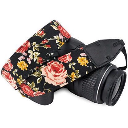 Picture of Wolven Pattern Cotton Camera Neck Shoulder Strap Belt Compatible with DSLR/SLR/Men/Women etc, Black Rose