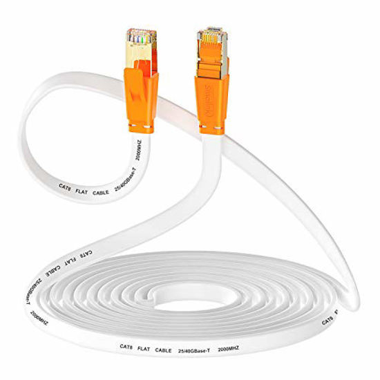 Picture of Cat 8 Ethernet Cable 10 Ft,High Speed Flat Internet Network LAN Cable,Faster Than Cat7/Cat6/Cat5 Network,Durable Patch Cord with Gold Plated RJ45 Connector for Xbox,PS4,Router, Modem,Gaming,Hub-White