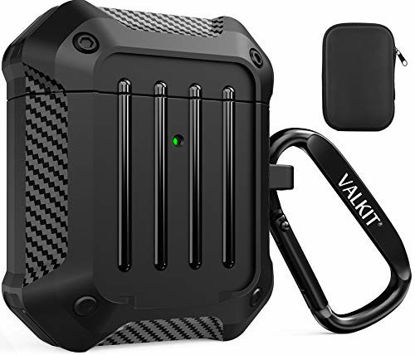 Picture of Valkit Compatible AirPods Case Cover, Full-Body Rugged Protective Cover Shock Proof Case Men Women with Keychain for Apple Airpods 2 & 1 - Black