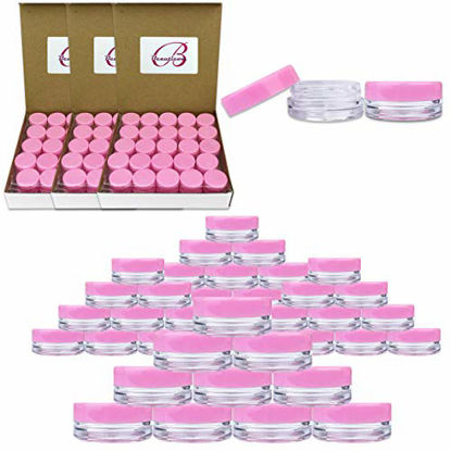 Picture of Beauticom 3G/3ML Round Clear Jars with Pink Lids for Small Jewelry, Holding/Mixing Paints, Art Accessories and Other Craft Supplies - BPA Free (Quantity: 200 Pieces)
