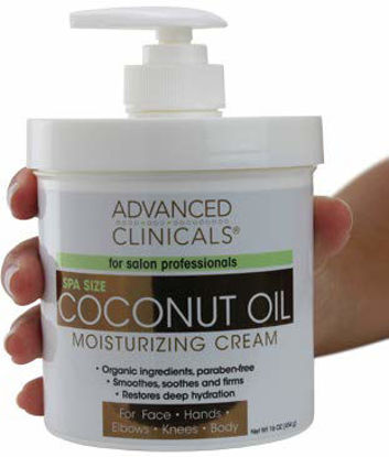 Picture of Advanced Clinicals Coconut Oil Cream. Spa size 16oz Moisturizing Cream. Coconut Oil for Face, Hands, Hair. (16oz)