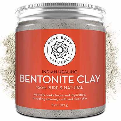 Picture of Pure Bentonite Powder for DIY Detox Bath & Facial Mask, Pure Indian Healing Clay for Burns, Mastitis, Inflamed or Chapped Skin (8.0 oz) - Pure Body Naturals