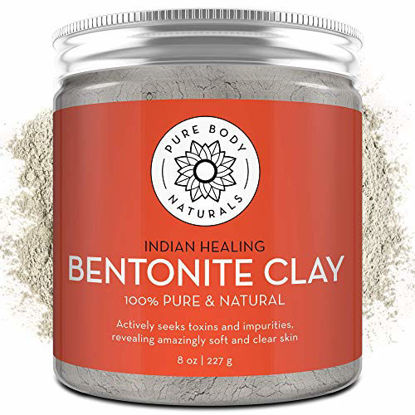 Picture of Pure Bentonite Powder for DIY Detox Bath & Facial Mask, Pure Indian Healing Clay for Burns, Mastitis, Inflamed or Chapped Skin (8.0 oz) - Pure Body Naturals