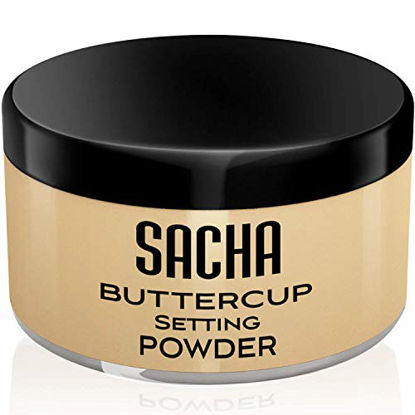 Picture of Sacha BUTTERCUP Setting Powder. No Ashy Flashback. Blurs Fine Lines and Pores. Loose, Translucent Face Powder to Set Makeup Foundation or Concealer. For Medium to Dark Skin Tones, 1.25 oz.