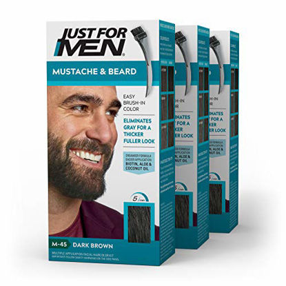 Picture of Just For Men Mustache & Beard, Beard Coloring for Gray Hair with Brush Included - Color: Dark Brown, M-45 (Pack of 3)