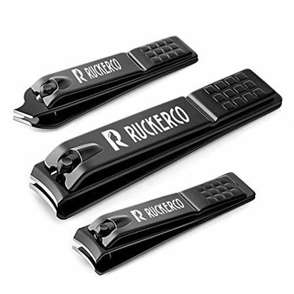 Picture of R RUCKERCO Nail clippers set black matte stainless steel 3 pcs nail clippers &slant edg Toenail Clipper Cutter Metal Case .The best nail clipper gift for men and women (Black)