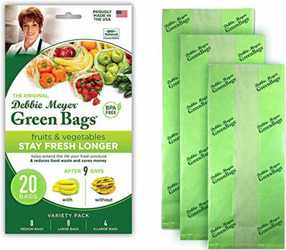 Picture of Debbie Meyer GreenBags 20-Pack (8M, 8L, 4XL) - Keeps Fruits, Vegetables, and Cut Flowers, Fresh Longer, Reusable, BPA Free, Made in USA