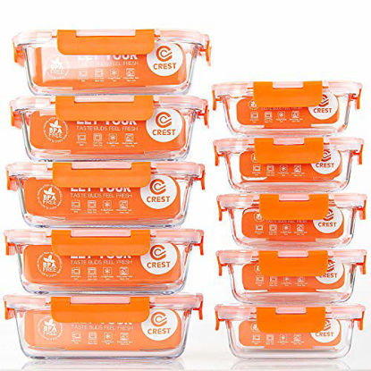Picture of [10-Pack] Glass Food Storage Containers - Food Prep Containers with Lids - Microwave, Oven, Freezer and Dishwasher Safe