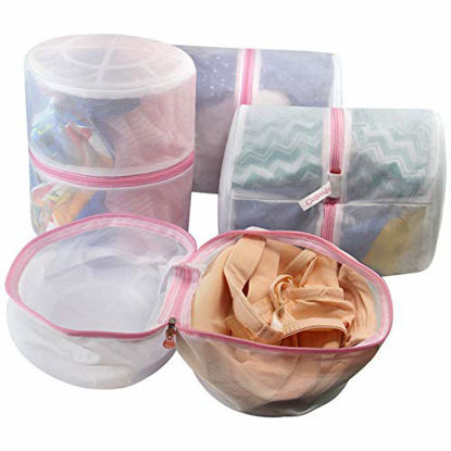 Picture of GOGOODA 4 Pcs Laundry Bag for Bras, Bra Washer Protector, Bra Lingerie Wash Bag with AUTO Lock Design Zipper (Pink)