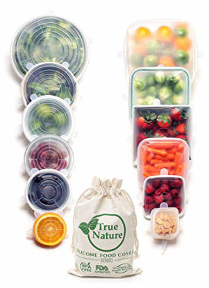 Picture of True Nature Silicone Stretch Covers 12-Pack - 100% Platinum-Cured Food Grade Silicone, BPA-Free - Flexible, Reusable, Durable & Expandable - Sustainable Bowl Lids/Microwave, Oven & Dishwasher Safe