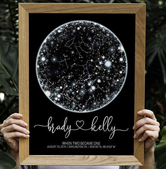 Custom Star Map Framed By Date Night Sky Print Personalized Gift For Couple Engagement Gift For Him Wedding Gift For Her Christmas Gift - UK