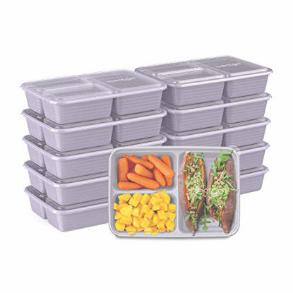 Picture of Bentgo Prep 3-Compartment Meal-Prep Containers with Custom-Fit Lids - Microwaveable, Durable, Reusable, BPA-Free, Freezer and Dishwasher Safe Food Storage Containers - 10 Trays & 10 Lids (Lilac)
