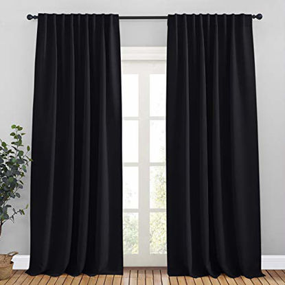 Picture of NICETOWN Black Out Curtain Panels for Bedroom - (Black Color) W70 x L108, 1 Pair, Thermal Insulated Blackout Draperies Window Treatment