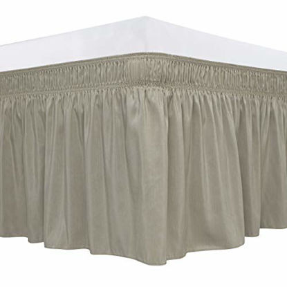 Picture of Biscaynebay Wrap Around Bed Skirts with Adjustable Belts, Elastic Dust Ruffles, Easy Fit Wrinkle and Fade Resistant Silky Luxrious Fabric Solid, Linen for Queen Size Beds 18 Inches Drop