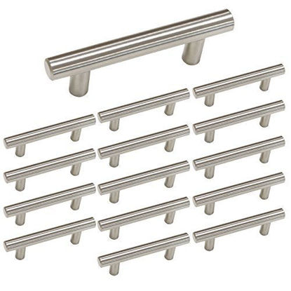 Picture of homdiy | 15 Pack 3in Hole Centers | Cabinet Handles Nickel Drawer Pulls Stainless Steel, Bar Handle Pull with Brushed Nickel Finish | Kitchen Cabinet Hardware/Dresser Drawers 201SN
