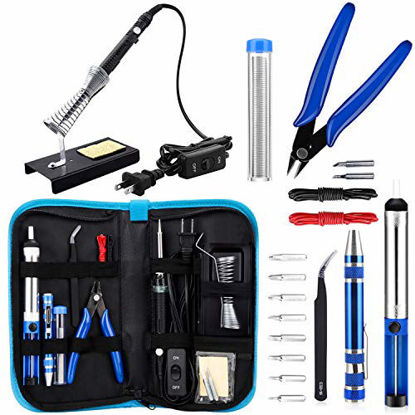 Picture of Anbes Soldering Iron Kit, Upgraded 60W Adjustable Temperature Welding Tool with ON-OFF Switch, 8-in-1 Screwdrivers, 2pcs Soldering Iron Tips, Solder Sucker, Wire Cutter,Tweezers,Soldering Iron Stand