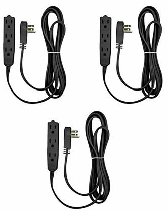 Picture of BindMaster 15 Feet Extension Cord/Wire, 3 Prong Grounded, 3 outlets, Angled Flat Plug, Black (3 Pack)