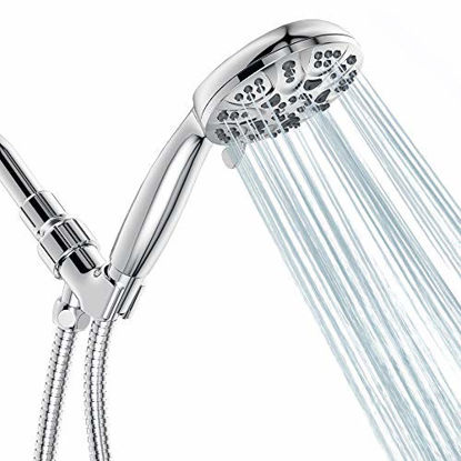 Picture of 6 Functions Handheld Shower Head Set, Hopopro 2021 Upgraded High Pressure Shower Head High Flow Hand Held Showerhead Set with 59 Inch Hose Bracket Teflon Tape Rubber Washers