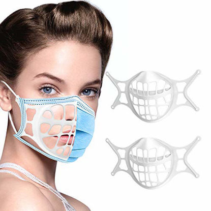 Picture of 3D Mask Bracket -Silicone Face Mask Bracket-3D Mask Bracket Inner Support Frame for More Breathing Space,Keep Fabric off Mouth,Cool Lipstick Protection Stand,Reusable&Washable (2PCS-WHITE)