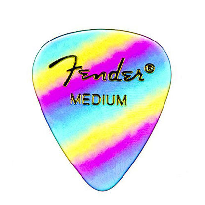 Picture of Fender 351 Shape Graphic Picks (12 Pack) for electric guitar, acoustic guitar, mandolin, and bass, 351 - Medium, Multicolor (Rainbow)