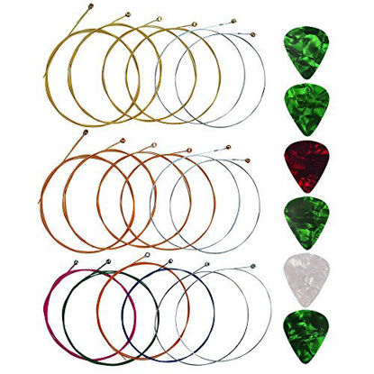 Picture of Yookat Acoustic Guitar Strings with 6 Picks, 3 Sets of 6 Acoustic Guitar Kit Guitar Strings Replacement Steel String For Beginners Performers