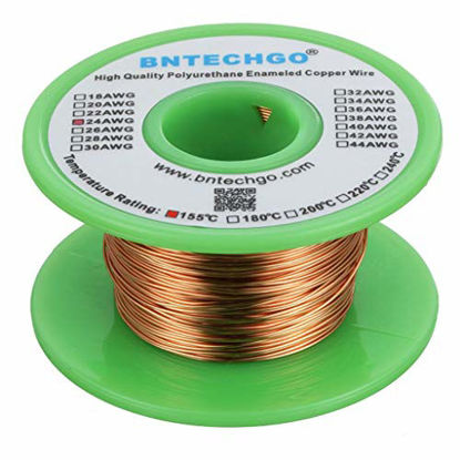 Picture of BNTECHGO 24 AWG Magnet Wire - Enameled Copper Wire - Enameled Magnet Winding Wire - 4 oz - 0.0197" Diameter 1 Spool Coil Natural Temperature Rating 155 Widely Used for Transformers Inductors