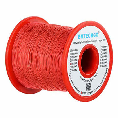 Picture of BNTECHGO 26 AWG Magnet Wire - Enameled Copper Wire - Enameled Magnet Winding Wire - 1.0 lb - 0.0157" Diameter 1 Spool Coil Red Temperature Rating 155 Widely Used for Transformers Inductors