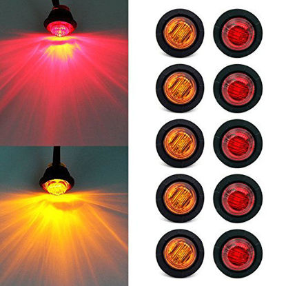 Picture of " Purishion 10x 3/4"" Round LED Clearence Light Front Rear Side Marker Indicators Light for Truck Car Bus Trailer Van Caravan Boat, Taillight Brake Stop Lamp (12V, Red+Amber)