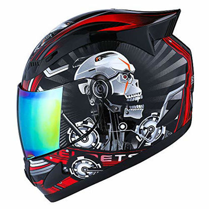 Picture of 1Storm Motorcycle Bike Full FACE Helmet Mechanic Skull - Tinted Visor RED