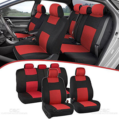 Picture of BDK PolyPro Car Seat Covers, Full Set in Red on Black - Front and Rear Split Bench Protection, Easy to Install, Universal Fit for Auto Truck Van SUV