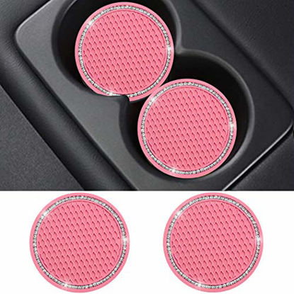 Picture of SUNACCL Bling Car Coasters Pink PVC Travel Auto Cup Holder Insert Coaster Anti Slip Crystal Vehicle Interior Accessories Cup Mats for Women and Girl (2.75" Diameter,Pack of 2) (Pink)