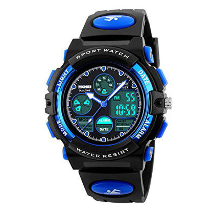Picture of Boys Digital Watch Outdoor Sports 50M Waterproof Electronic Watches Alarm Clock 12/24 H Stopwatch Calendar Wristwatch - Black Blue
